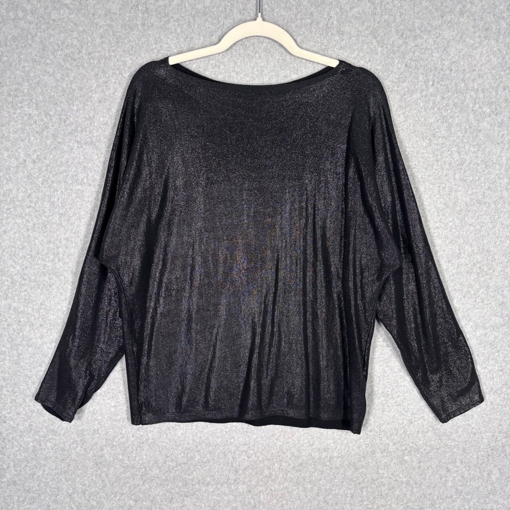 LRL Ralph Lauren Metallic Coated Sweater Medium Cotton Modal Shimmer Sparkle